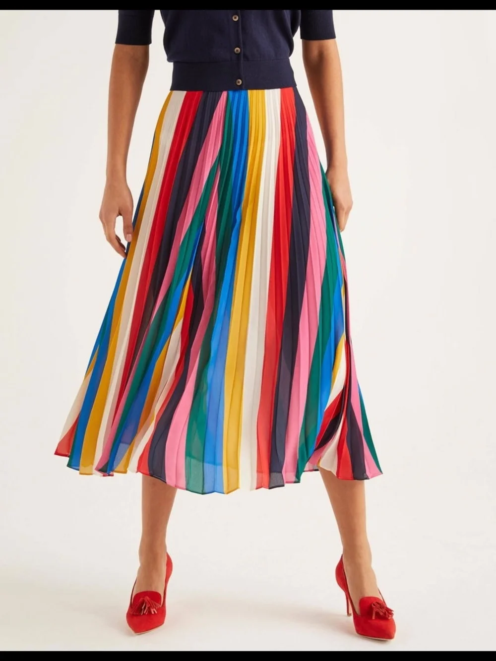 Boden Fairfax Multicolor Bright  Stripe Pleated Skirt - Brand New With Tags - Picture 2 of 12